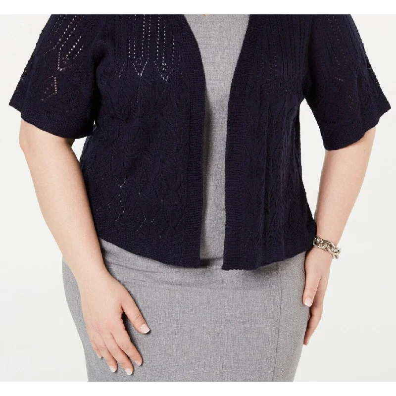Celebrity Style Robbie Bee Women's Short Sleeve Crocheted Shrug Blue Size 1X
