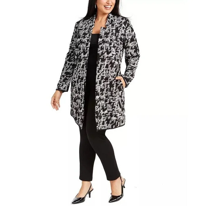 All-Day Comfort Alfani Women's Plus Size Jacquard Open-Front Jacket Black Size 1X