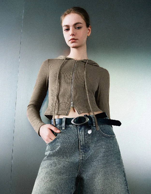 Warm and substantial Zipper Front Hooded Knitted Jacket