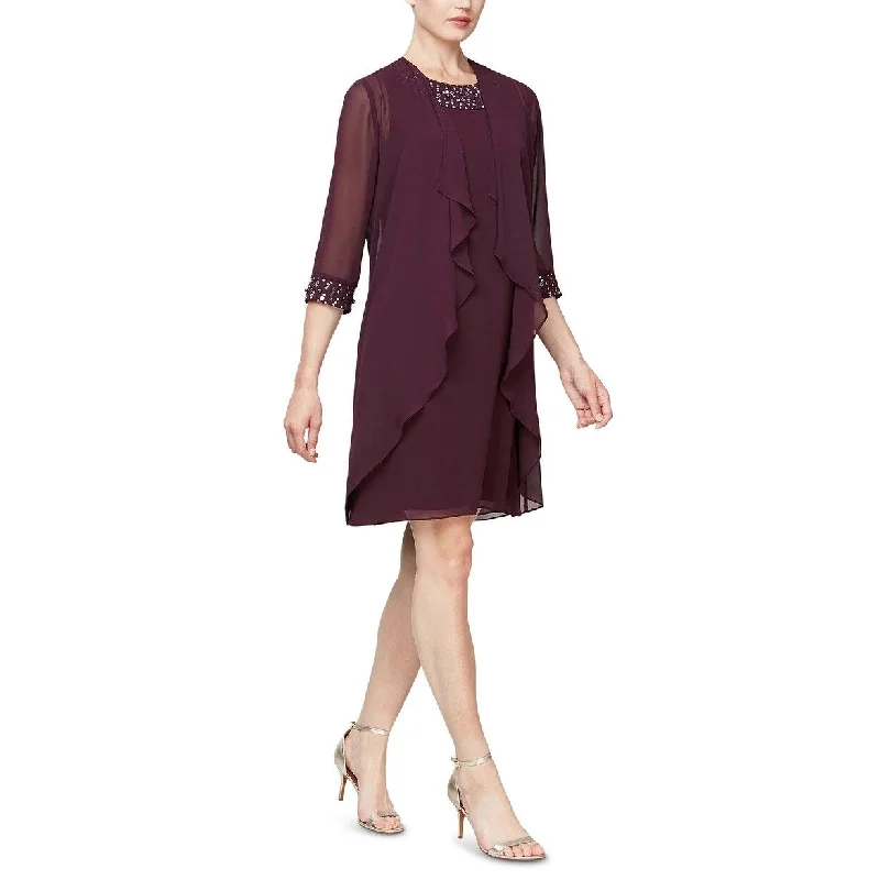 Design Trend SL Fashions Women's Beaded Neck Jacket Dress Dark Purple Size 16