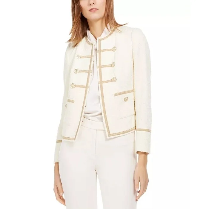 New Design Anne Klein Women's Military Tweed Jacket White Size 14