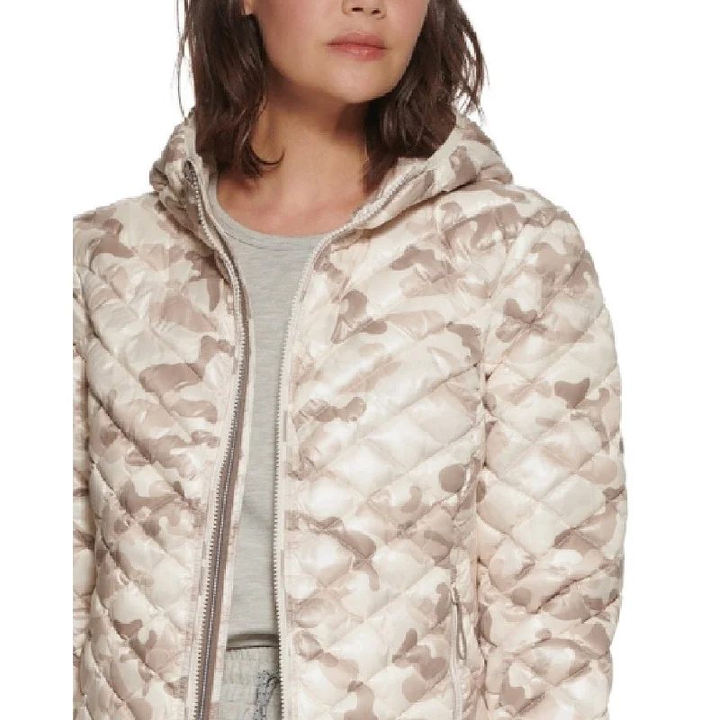 Retro Design Bass Outdoor Women's Glacier Trek Printed Packable Hooded Jacket White Size X-Large