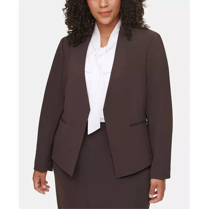 All-Day Wear Calvin Klein Women's Plus Size Asymmetrical Suit Jacket Brown Size 22W