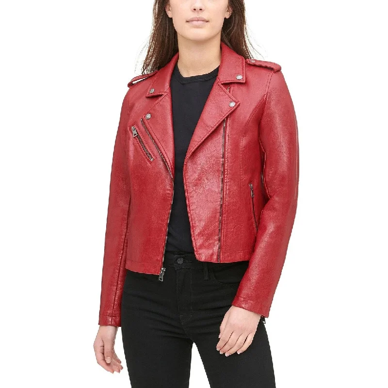 High-end Wear Levi's Women's Faux Leather Moto Jacket Red Size Small