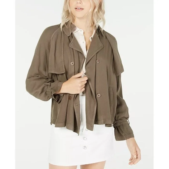 Stylish Comfort OAT Women's Swing Trench Coat Dark Green Size Large