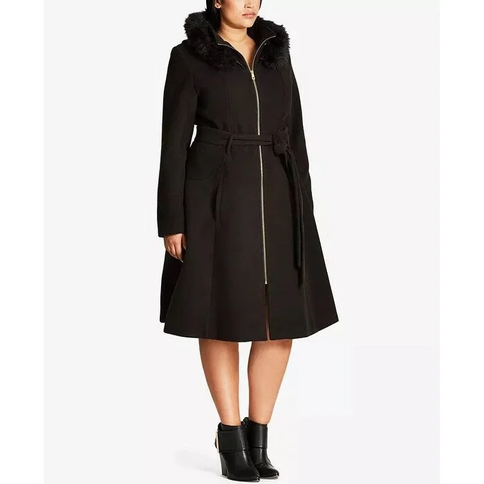 Basic Version City Chic Trendy Women's Plus Size Miss Mysterious Faux-Fur-Trim Coat Black Size 20W