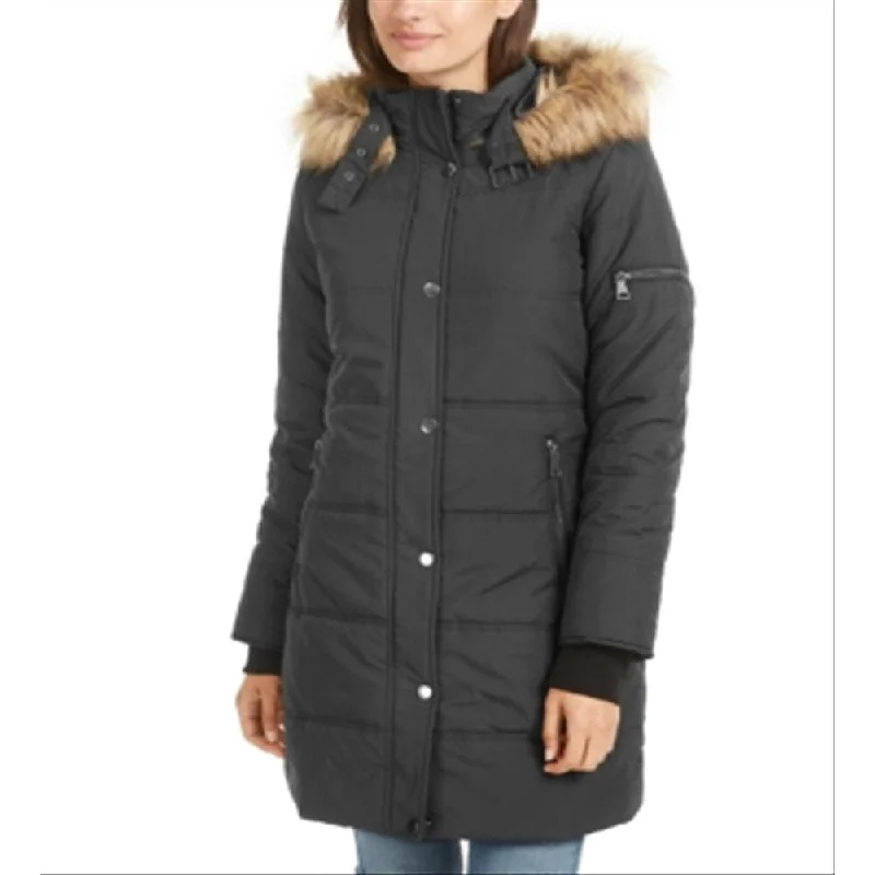 New Autumn And Winter Styles Maralyn & Me Junior's Faux Trim Hooded Puffer Coat Dark Grey Size Xx-Large