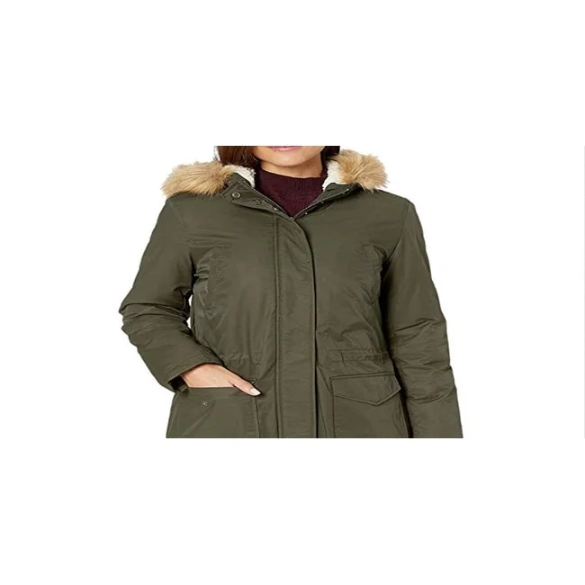 Personalized print Levi's Women's Coated Cotton Parka With Sherpa And Faux Hood Green Size Xs