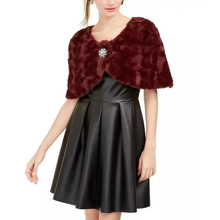 Fashion Style Bcx Juniors' Brooch Wrap Shrug Dark Red Size Large