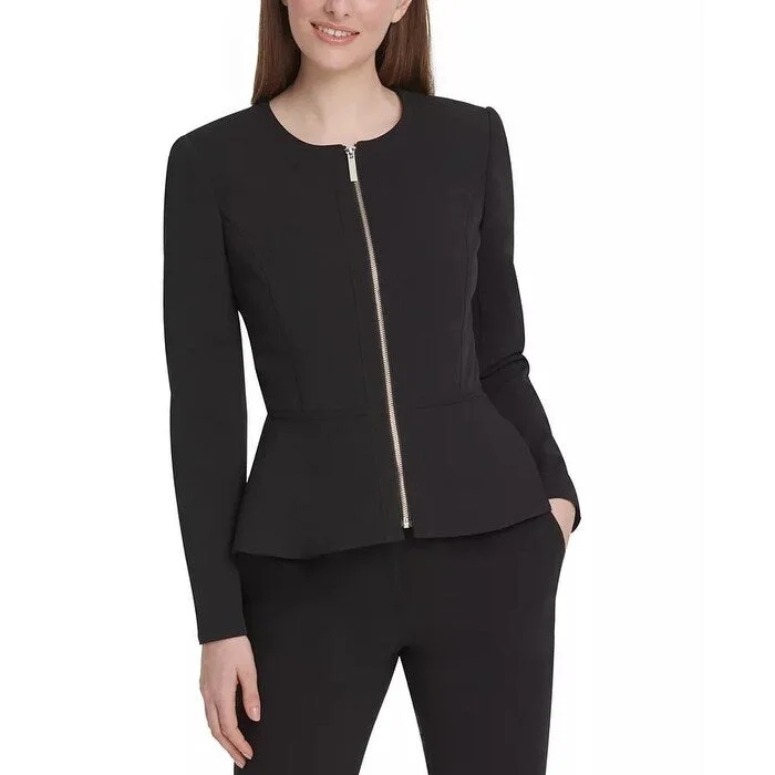 Cozy Outfit DKNY Women's Zippered Peplum-Hem Jacket Black Size 18