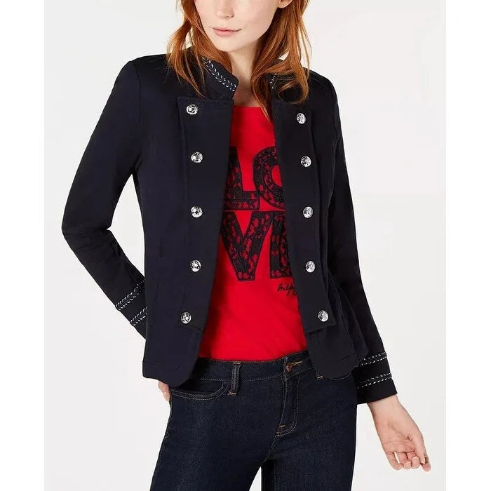 American Style Tommy Hilfiger Women's French Terry Band Jacket Navy Size Small