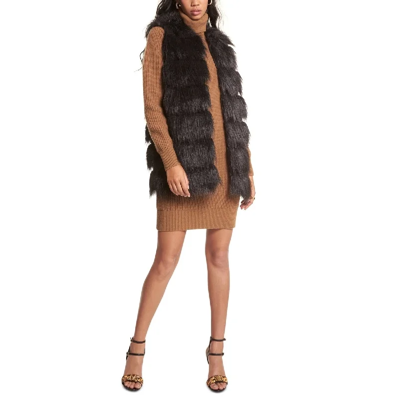 Fresh And Simple Michael Kors Women's Open Front Long Faux Fur Vest Black Size X-Small