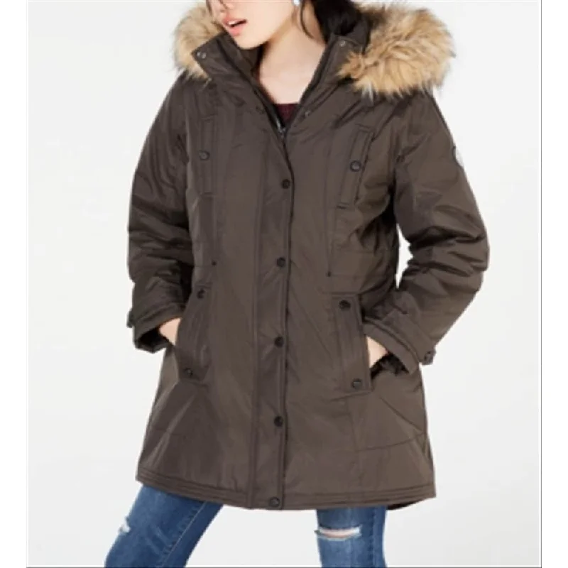 Comfortable down Madden Girl Junior's Hooded Faux Trim Parka Green Size X-Small