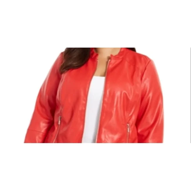 Cool Summer Alfani Women's Faux Leather Jacket Red Size 2X