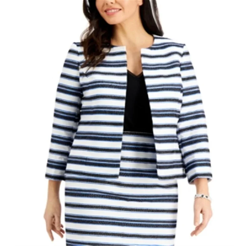 Casual And Comfortable Kasper Women's Striped Open Front Jacket Blue Size X-Small