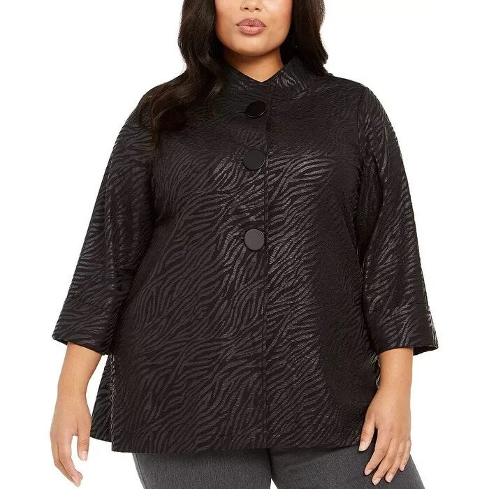 Advanced Design JM Collection Women's Zebra Print Jacquard Jacket Black Size 2X