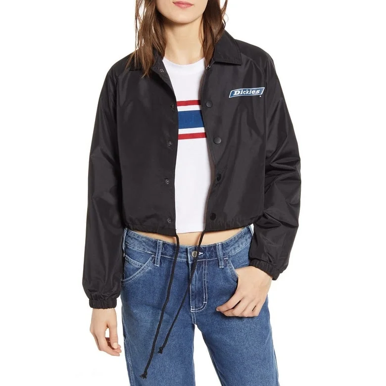 Relaxed And Casual Dickies Women's Logo Crop Windbreaker Jacket Black Size Small