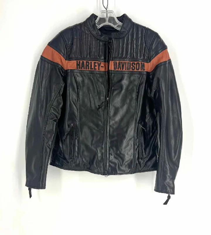 Must-have For Fashion Harley Davidson Size M Black/Orange Color Block Leather Jackets Jacket