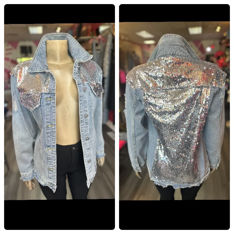 Youthful Street Fashion Sequin Denim Jacket