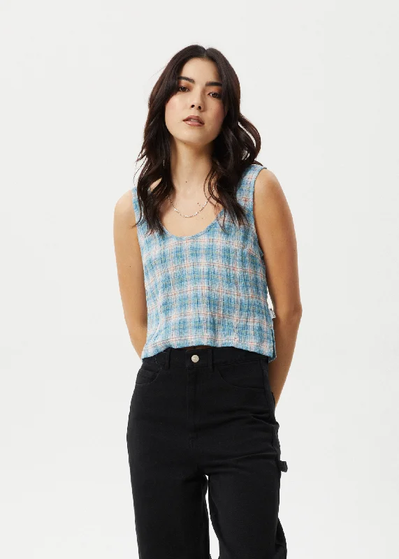 Comfortable Fashion AFENDS Womens Position - Check Seersucker Tank - Lake Check
