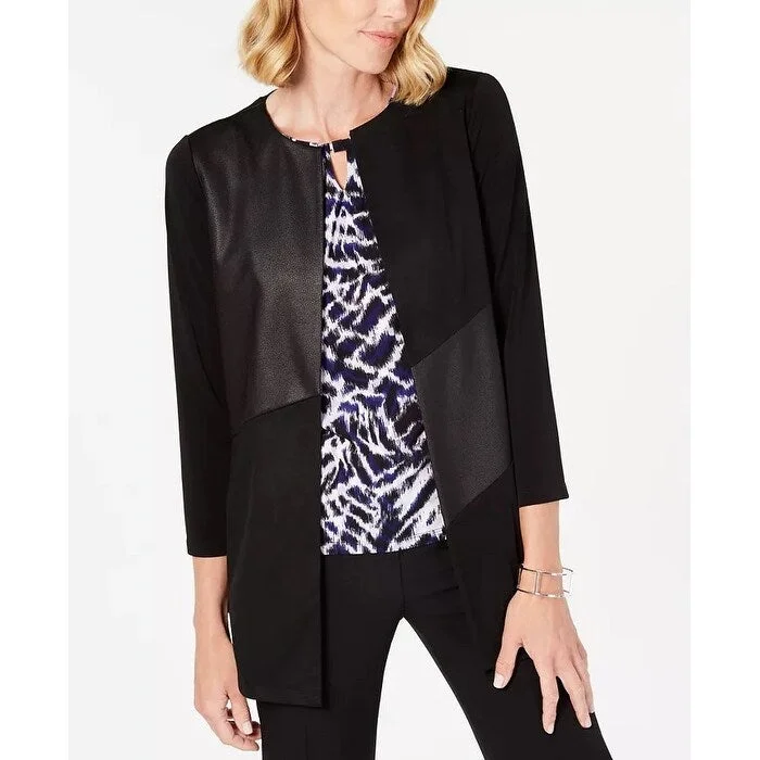 Fashion And Simplicity Kasper Women's Mixed-Media Topper Jacket Black Size Medium
