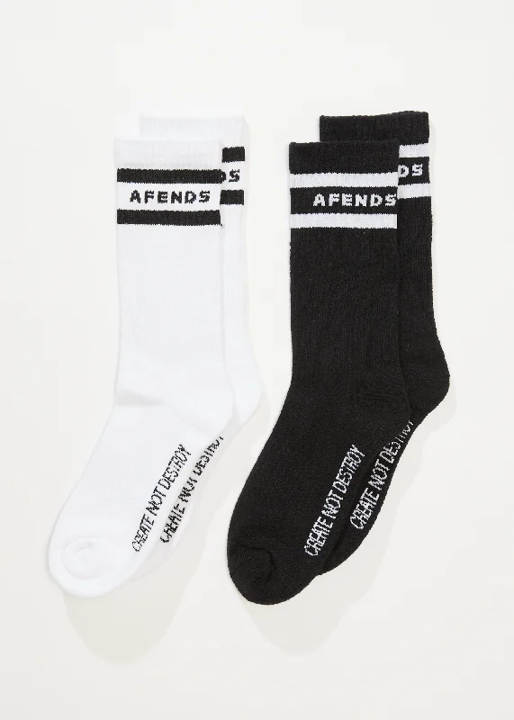 Black And White Style AFENDS Mens Create Not Destroy - Socks Two Pack - Black / White