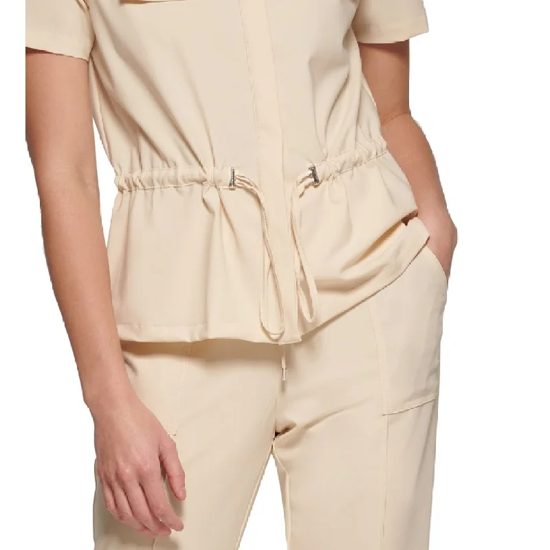 Denim Design Calvin Klein Women's Short Sleeve Drawstring Waist Jacket Brown Size X-Small