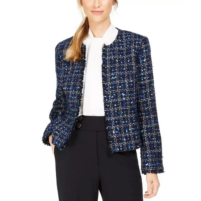 Trendy Items Calvin Klein Women's Petite Tweed Open-Front Jacket Blue Size 6