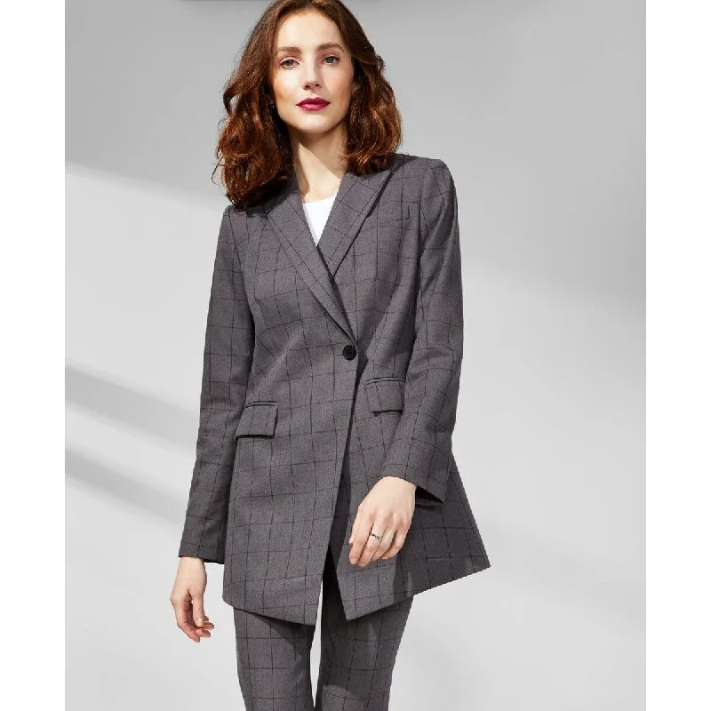 Street Personality Style Calvin Klein Women's One Button Windowpane Jacket Gray Size 16