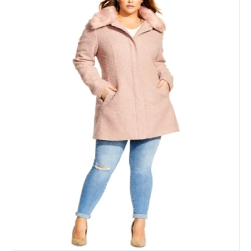 French Style City Chic Women's Sweet Dreams Faux Trim Coat Pink Size 2Xl