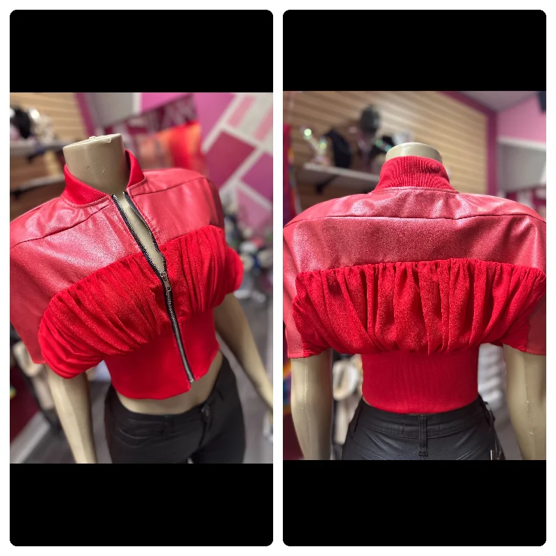 Warm Atmosphere Faux Leather and Sheer Jacket Top