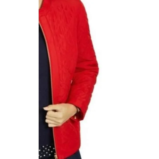 Eye-catching Personality Charter Club Women's Quilted Mandarin-Collar Jacket Red Size Small