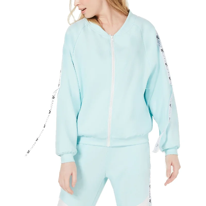 Relaxed Fashion Waisted Women's Graphic Soft V Neckline Track Jacket Blue Size Small