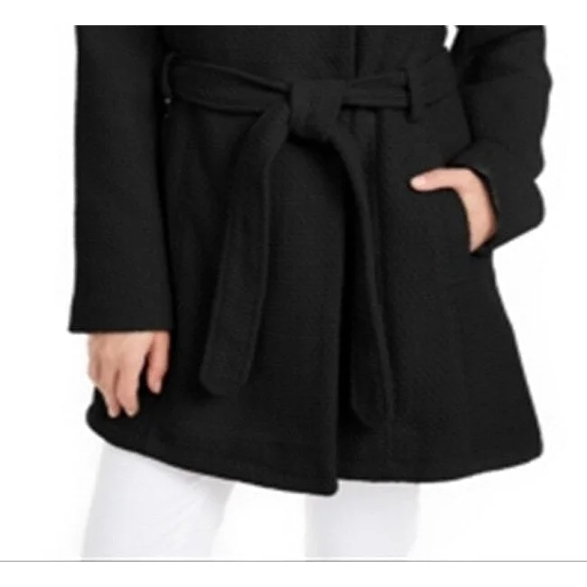 Independent design Madden Girl Junior's Asymmetrical Belted Wrap Coat Black Size Small