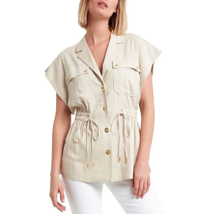Leisure Travel H Halston Women's Short Sleeve Utility Jacket Brown Size Small