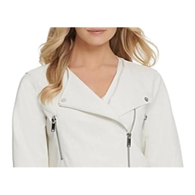 High-waisted pants style Dkny Women's Faux Leather Moto Jacket White Size X-Small