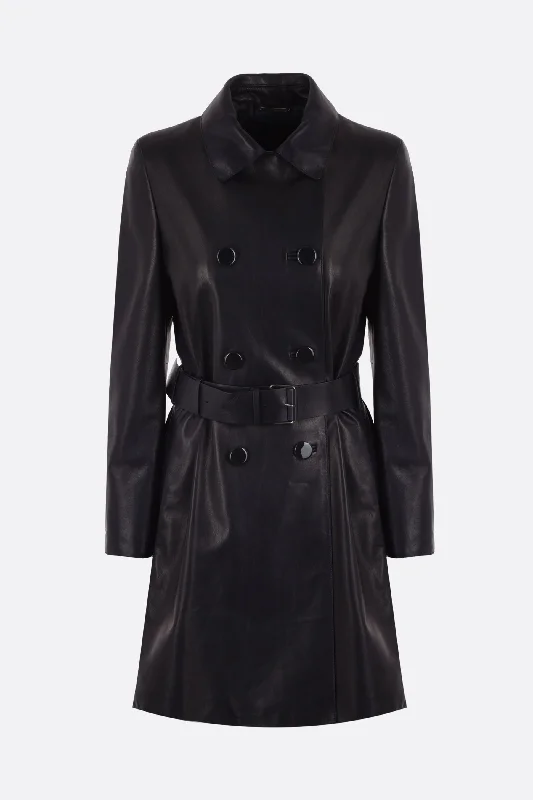 Extra long version soft nappa double-breasted trench coat