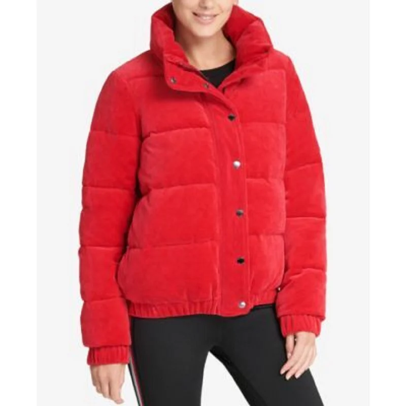 Personal Charm DKNY Women's Sport Velour Puffer Jacket Red Size Medium