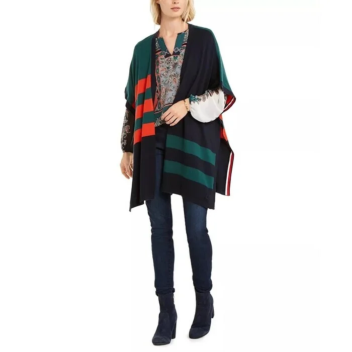 Effortless Wear Tommy Hilfiger Women's Colorblocked Poncho Cardigan Blue Size Small
