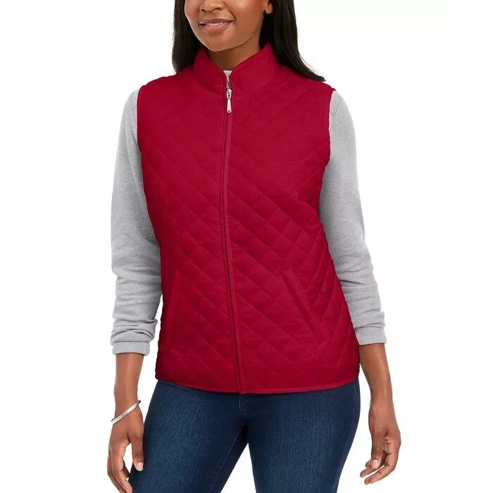 High-end Design Karen Scott Women's Sport Quilted Puffer Vest Red Size Small