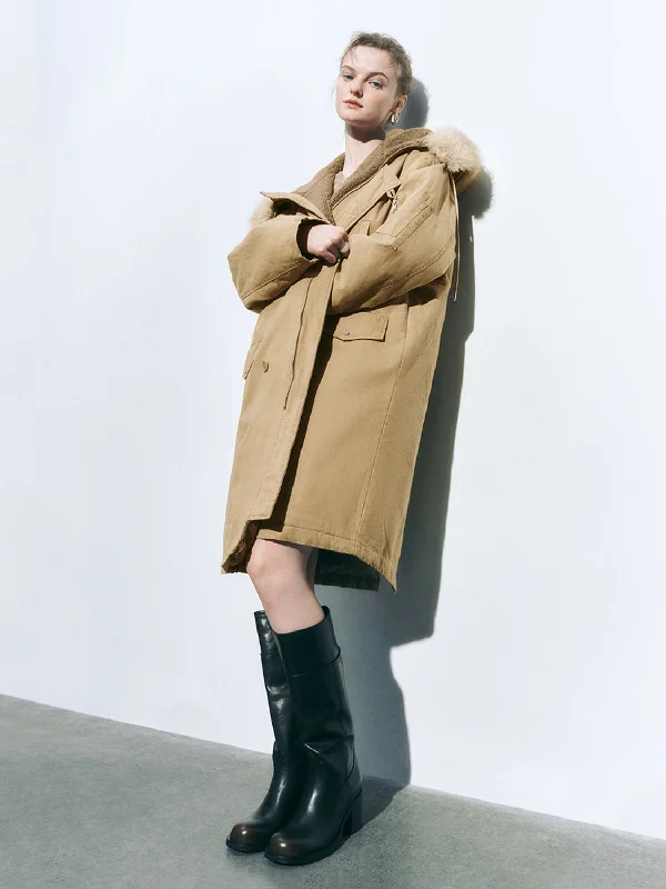 Sports High Waist Style Midi Shearling Parka Jackets