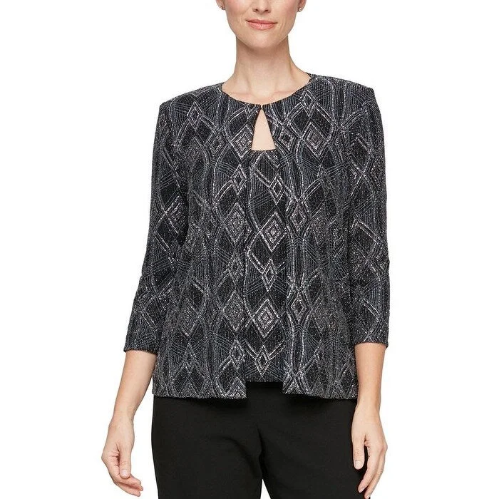 Elegant And Simple Alex Evenings Women's Jacquard Scoop Neck Tank Top & Jacket Black Size Medium