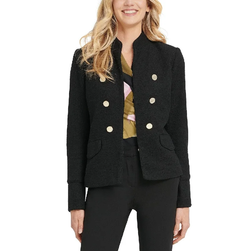 Fashion Innovation DKNY Women's Stand-Collar Double-Breasted Military Jacket Black Size 2
