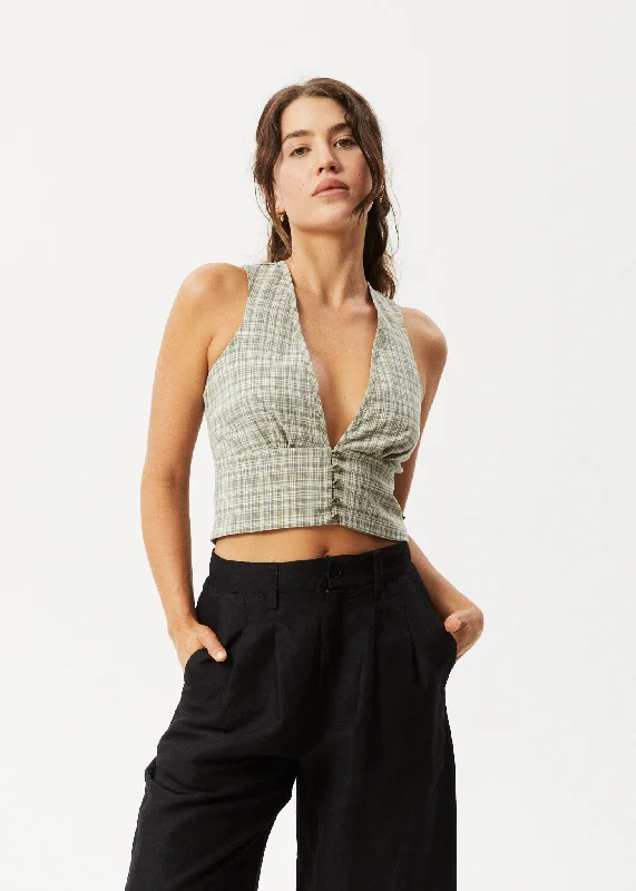 Comfortable Design AFENDS Womens Willow Check - Top - Military Check