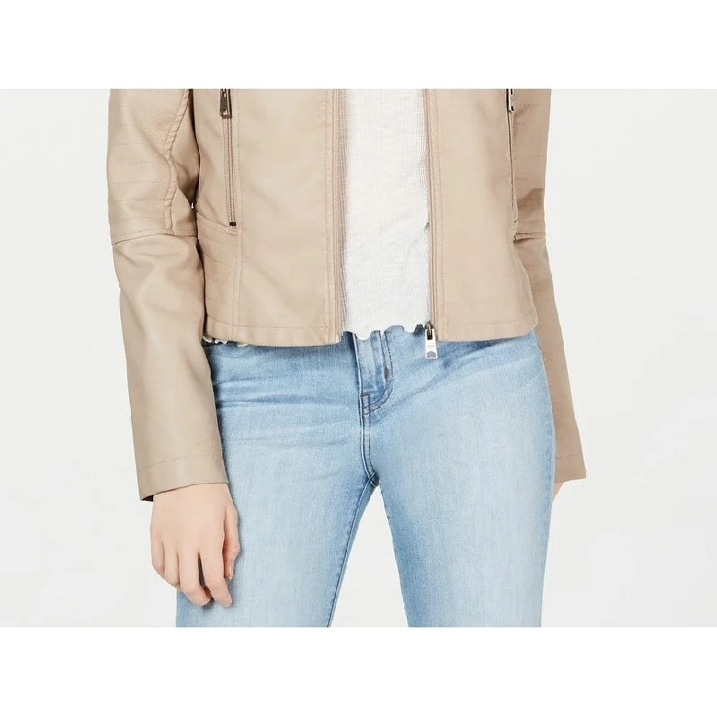 Boutique Recommendation Coffeeshop Juniors' Faux-Faux-Collar Moto Jacket Wild Taupe Size Small