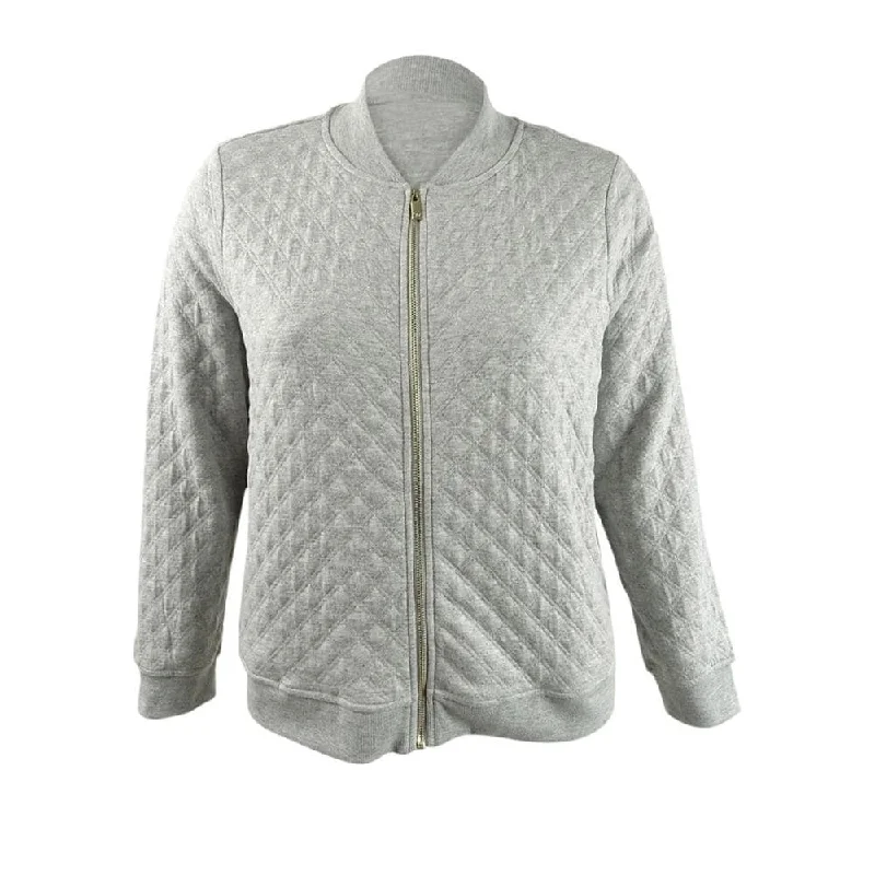 Weekend Wear Charter Club Women's Textured Knit Bomber Jacket Gray Size Medium