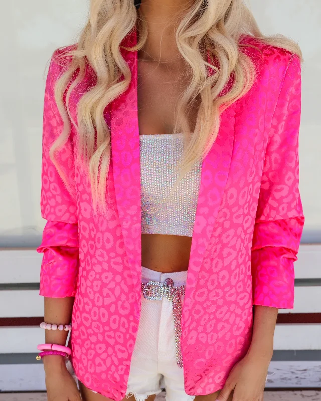 Versatile Items Phoebe Pink Satin Leopard Blazer