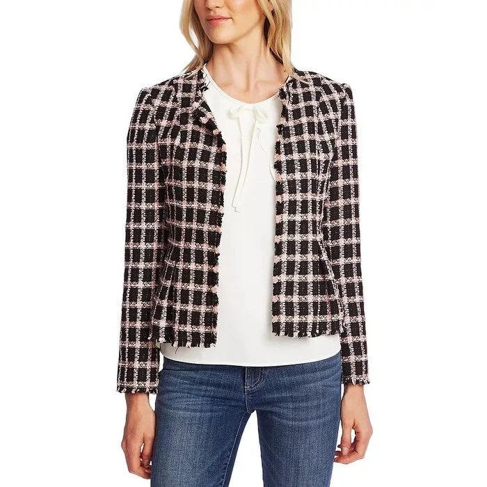 Relaxed Dresses CeCe Women's Grid Tweed Frayed Jacket Black Gray Size 10
