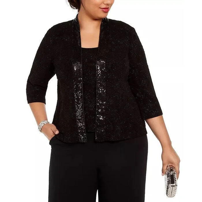 Breathable Comfort Alex Evenings Women's Sequin Twinset Black Size 2X
