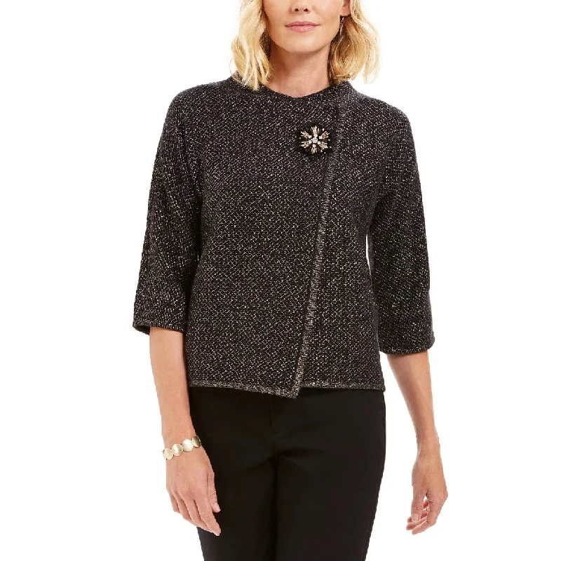 Comfy Chic JM Collection Women's Textured Brooch Sweater Jacket Purple Size L - Large